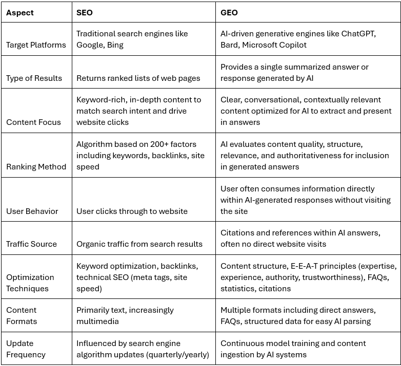 SEO vs GEO